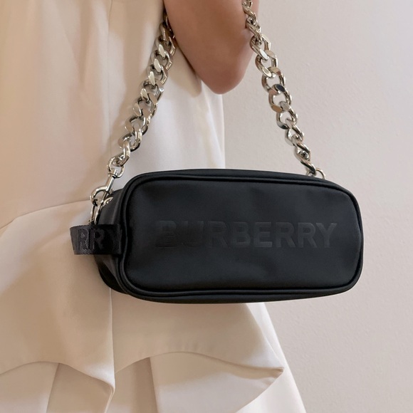 Burberry Handbags - BURBERRY Black Bag rubber cosmetics scuba logo oversized metal chain